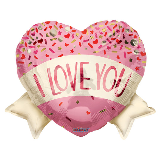 Corazón de amor PR con forma de pancarta con chispas