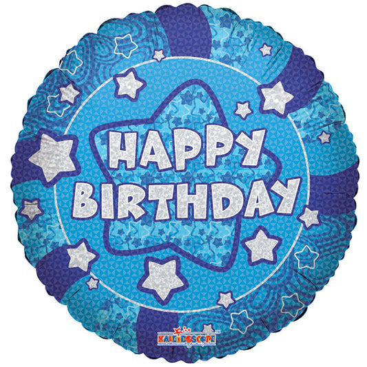PR Holográfico Azul Feliz Cumpleaños