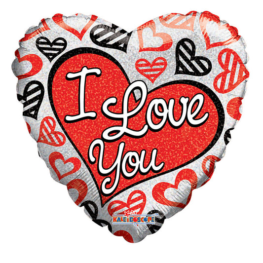 PR I Love You Red & Black Hearts Holographic