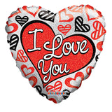 PR I Love You Red & Black Hearts Holographic
