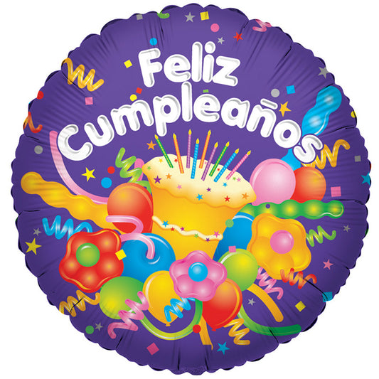 PR ESP Feliz Cumpleaños Pastel y Serpentinas