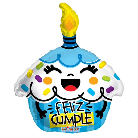 PR ESP Feliz Cumple Cupcake Azul Forma