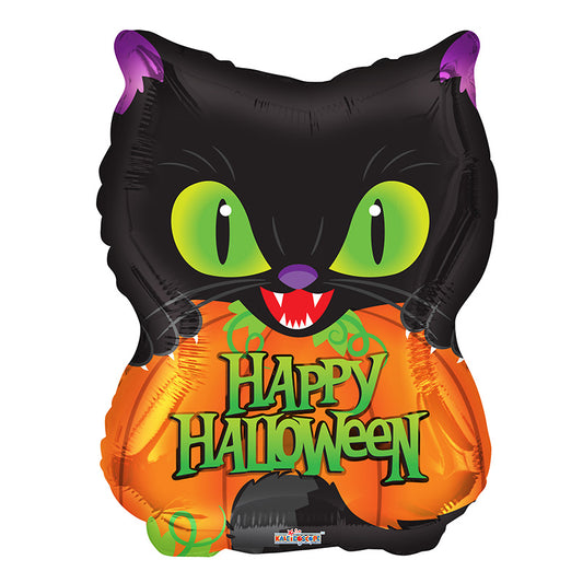 Gato y calabaza de Halloween de relaciones públicas